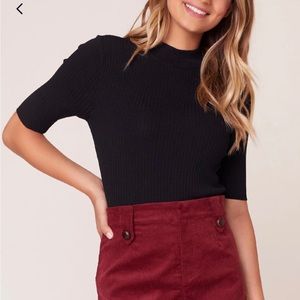BB Dakota Black Ribbed Mock Neck Short Sleeve Top